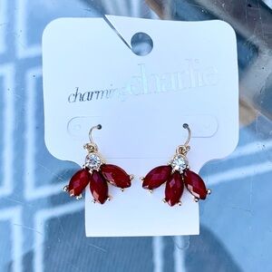 NWT Charming Charlie earrings with three faux rubies and a diamond rhinestones